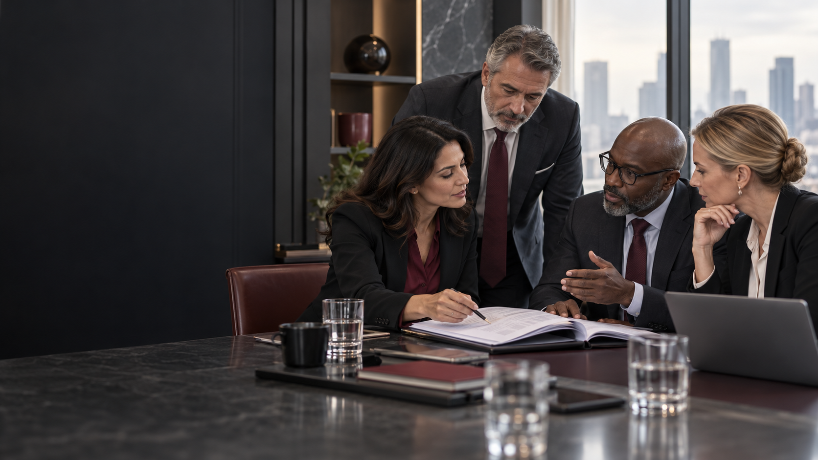 Senior professionals collaborating in an executive training session